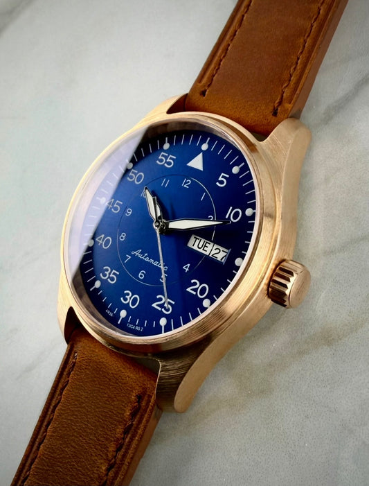 Bronze NH36 Pilot Watch - 39mm Blue Flieger Dial (Seiko Movement)