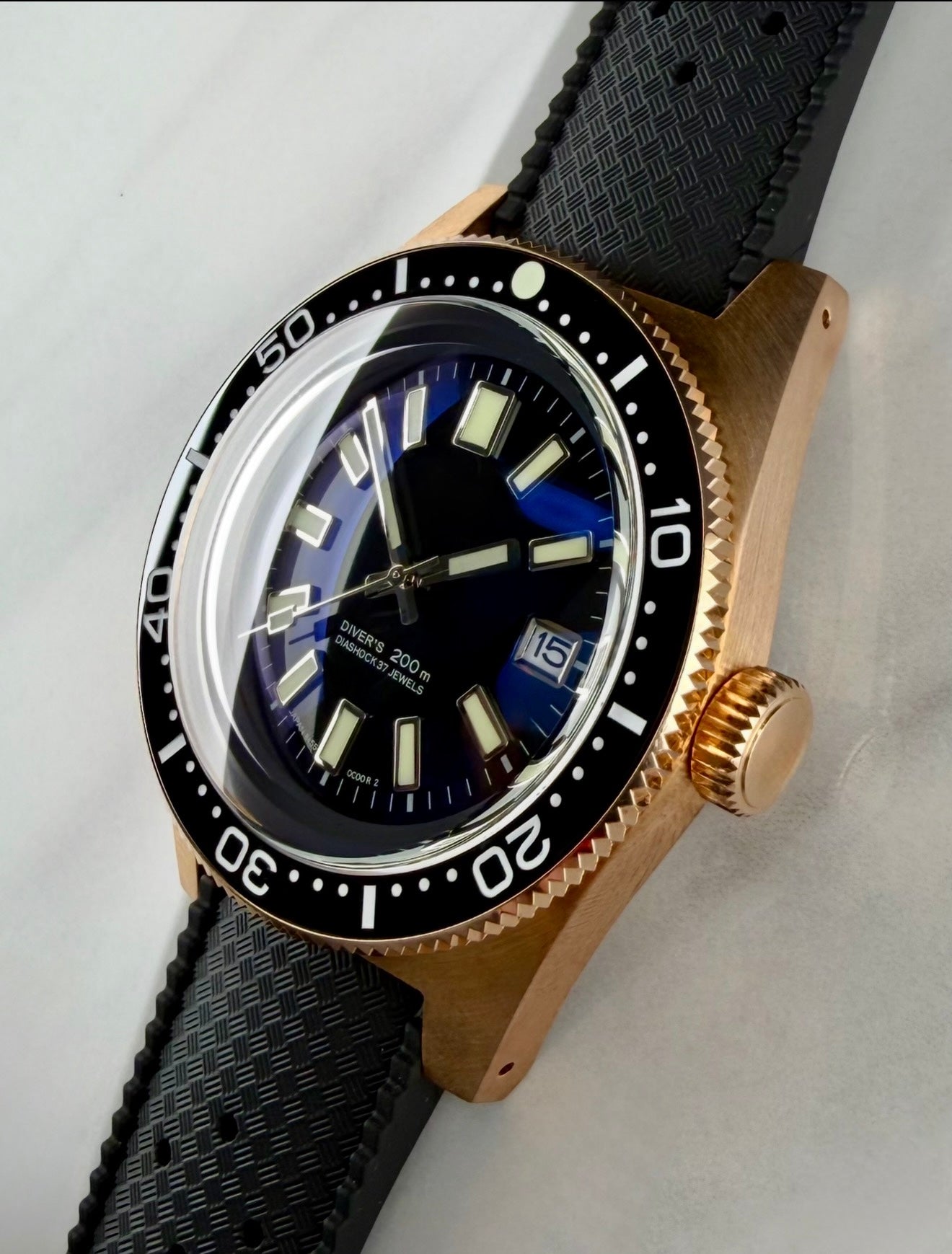 Bronze NH35 dive watch 41mm 62MAS automatic watch with black tropical strap and CuSN8 buckle seiko movement